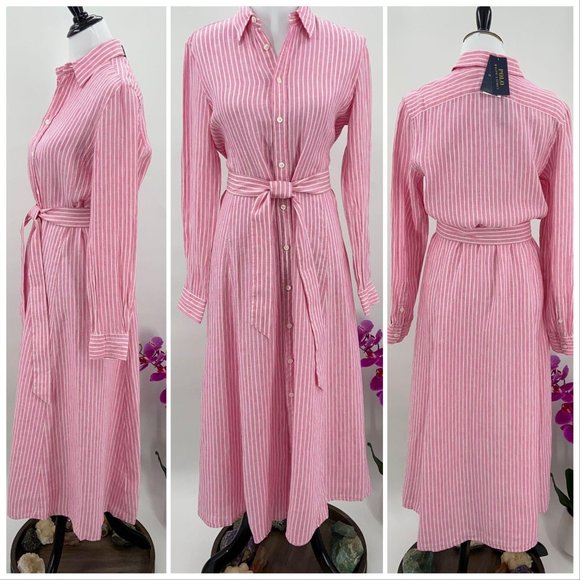 Ralph Lauren Dresses & Skirts - Maxi ShirtDress NWT Linen PinkWhite Ralph Lauren
